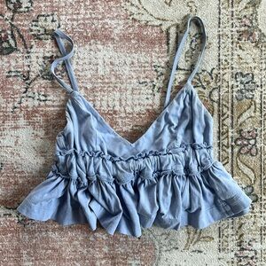 Women's Light Blue Ruffled Babydoll Crop Top